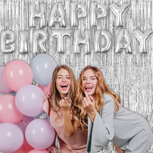 Image of 2 Pack Fringe Curtains Backdrops, Foil Fringe Curtains, Door Streamers for Birthday Wedding Bridal Shower Holiday Graduation Party Decorations, Photo Booth Backdrops, Silver