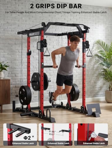 Image of YOLEO Smooth Pulley System Power Cage, Adjustable Cable Crossover Power Rack, Multi-Functional Cable Machine for Home Gym