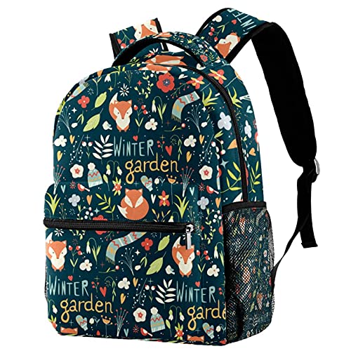 Sac à dos campus anti-fuite avec porte-bouteille et motif renard mignon
