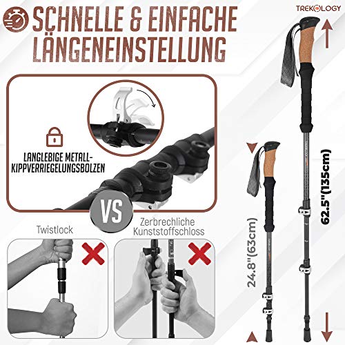 Trekology Wanderstöcke Carbon Teleskop, Trekkingstöcke, Nordic Walking Stöcke Verstellbar für Damen Herren, Ultraleichte… - Image 4