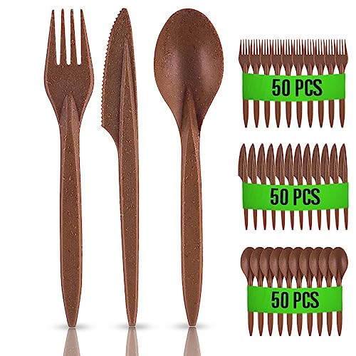 RAGO® Wiederverwendbaren Besteck Set 150 Stück Umweltfreundlich aus WPC I Alternative zu Plastikbesteck I 50 Gabeln I 50 Messer I 50 Löffel I Robust I Mehrweg I Perfekt für Events I Dunkelbraun RAGO® Wiederverwendbaren Besteck Set 150 Stück Umweltfreundlich aus WPC I Alternative zu Plastikbesteck I 50 Gabeln I 50 Messer I 50 Löffel I Robust I Mehrweg I Perfekt für Events I Dunkelbraun