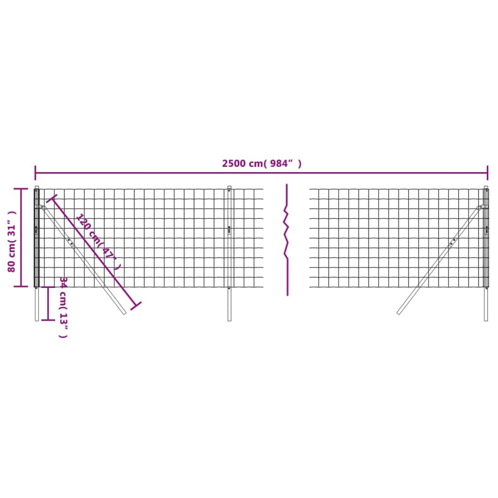Rete da Giardino per Piante, Frutta, Verdura, Semi, Copertura per laghetti, Protezione per Piante da Giardino, Rete Metallica per Recinzione, Antracite, 0,8 x 25 m, in Acciaio zincato