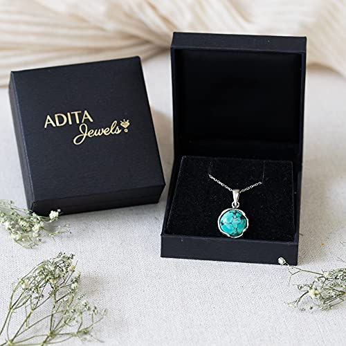 ADITA GOLD 925 Sterling Silver Turquoise Necklace - Dainty 12mm Round Gemstone Pendant, December Birthstone, Delicate Handmade Jewelry, Vintage Antique Everyday Jewel, for Classy Women 6