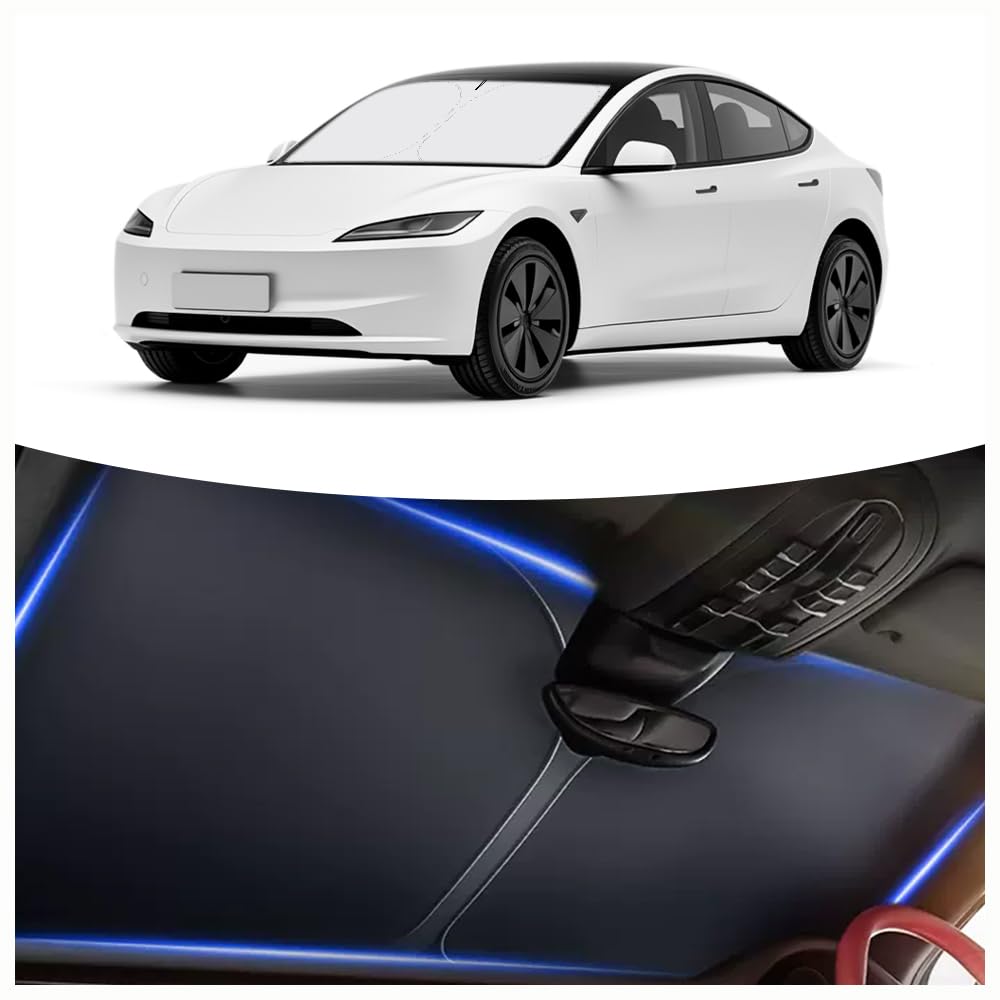 Car Windshield Sun Shade Compatible with Te/SLA 2017-2026 Model 3/Y,Oxford Cloth Sun Shade for Car Windshield with Foldable Design,Windshields Cover Suns Shades with Storage Bag for Tesla Model 3/Y 2017-2026