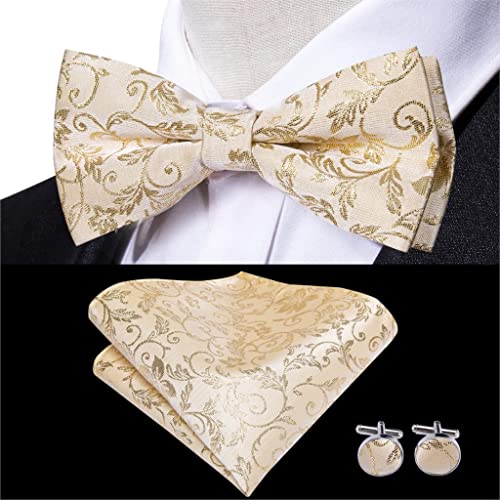 Set de moño, gemelos y pañuelo para hombre beige miniatura 2