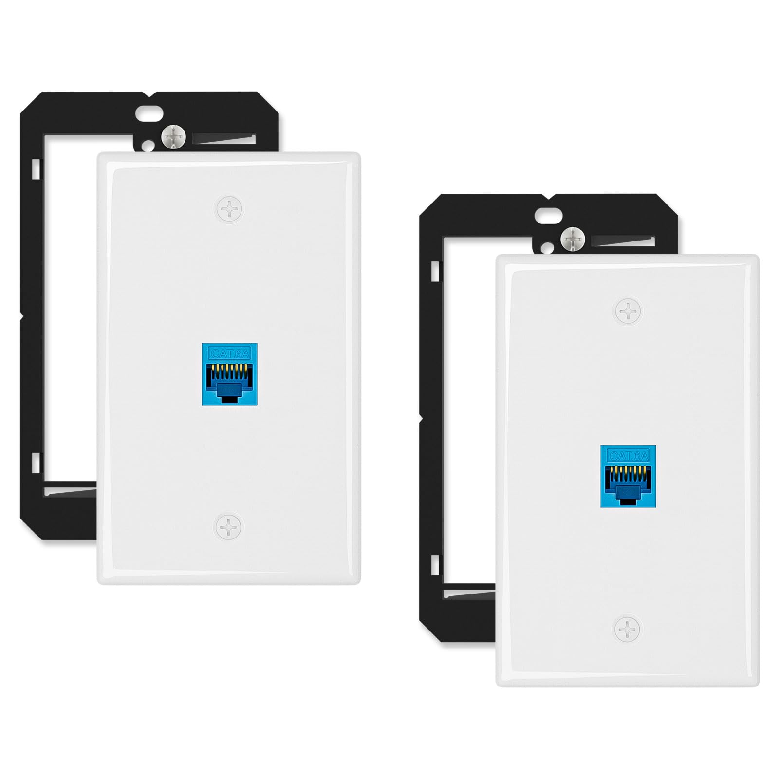 Iwillink 10Gbps Keystone Wall Plate 1 Port, 2 Pack Cat6a Ethernet Wall Plate with 2x RJ45 Coupler, Keystone Wall Jack Plate with Low Voltage Mounting Bracket - RJ45 Network Wall Plate