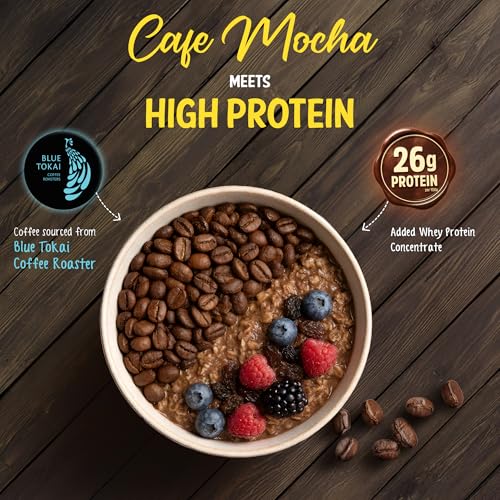Image of MuscleBlaze High Protein Oats, Blue Tokai Cafe Mocha, 400g | 26g Protein | Breakfast Cereals for Weight Management