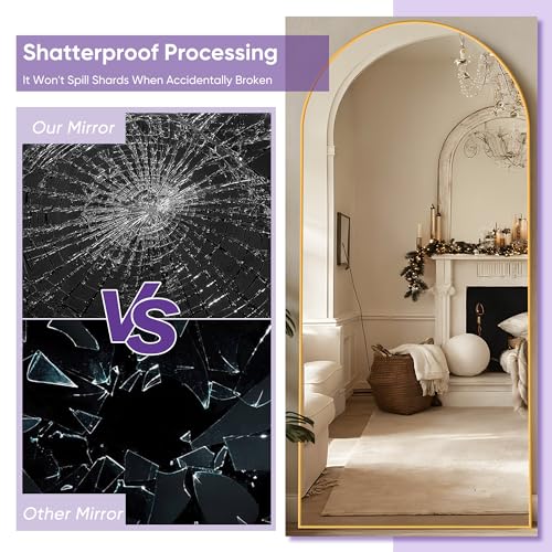 Full Length Mirror, 58"x19" Arched Floor Mirror Freestanding, Floor Standing Full Body Mirror with Stand for Bedroom, Hanging Mounted for Living Room Cloakroom, Gold