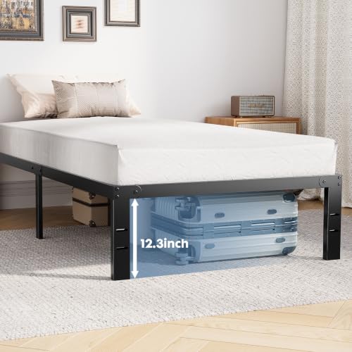 Image of Sweetcrispy Twin Bed Frame - Heavy Duty Metal Platform Bed Frames Twin Size with Storage Space Under Frame, No Box Spring Needed, 14 Inches, Sturdy Steel Slat Support