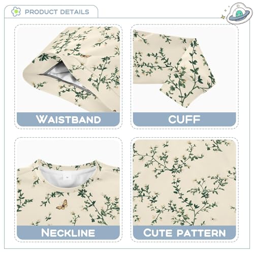 JUNZAN Retro Butterflies Herbs Beige Kids Boys Hoodie Sweatshirt Long Sleeve Sweatshirt With Hoodie Athletic 4T3