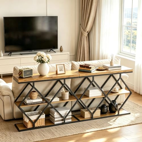 39" Garvee 3-Tier Rustic Entryway Console Table w/ Open Shelves & Metal Frame - image 5