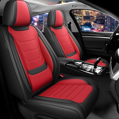 Image of Car Seat Cover Full Set for Toyota Camry Hybrid Seat Covers 2007-2024, Nappa Leather Waterproof Seat Covers For Cars, Airbag Compatible, Universal Automotive Seat Covers(Standard Front Row /Black Red)