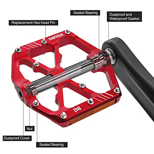 Mzyrh Mountain Bike Pedals,Bicycle Pedals With Reflectors,Lightweight Aluminum Alloy Mtb Pedals 3 Sealed Bearings Bicycle Platform Pedals 9/16" Bmx Road Bike Pedal #TOP4