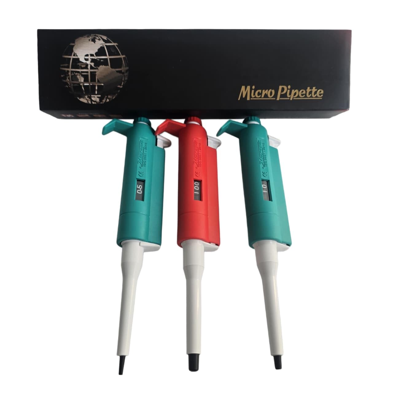 WKM Adjustable Micropipette Set of 3 – 0.5-10µl, 10-100µl, 100-1000µl Variable Volume Pipettes for Laboratory, Research, Diagnostic & Educational Use-image-1