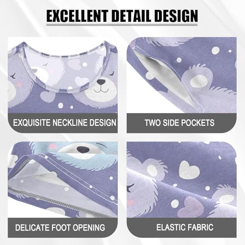 ALAZA Lovely Cartoon Bear Heart Animal Pajamas Set Short Sleeve Cotton Sleepwear Summer Pjs 2 Piece 5-14Y4