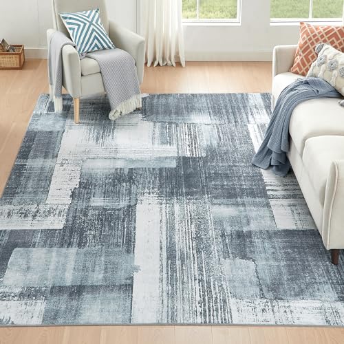 VK·LIVING Washable Rug 5x7 Abstract Low Pile Bedroom Living Room Area Rug Modern Non Slip Lightweight Carpet for High Traffic Areas Home Dining Room