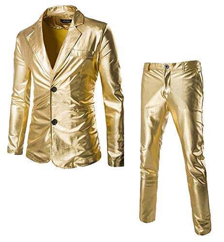 VSVO Men's Metallic 2-Piece Suit Slim Fit Blazer Jacket Pants Party Prom Set