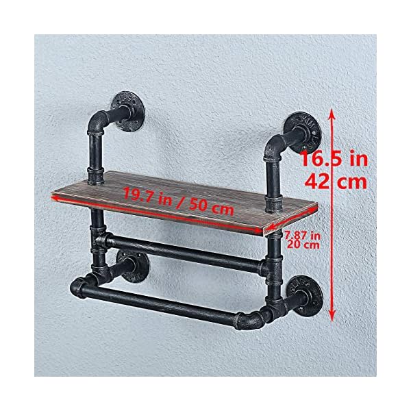 Womio Industrial Pipe Bathroom Shelves Wall Mounted,Rustic Wall Decor Farmhouse,Towel Rack with 2 Towel Bar,Metal Floating Shelves Towel Holder,Wall Shelf Over Toilet - Image 7