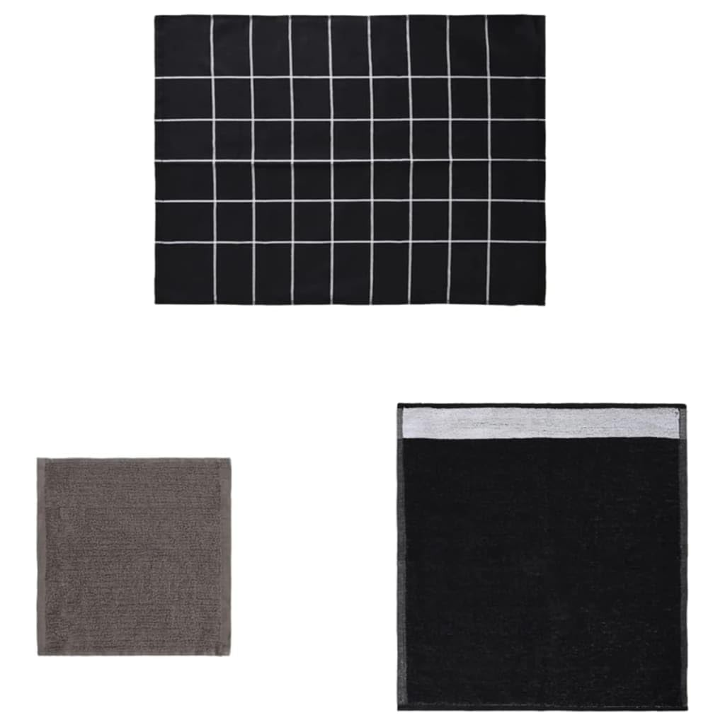 Mangloder - Set di 12 asciugamani neri in 100% cotone, 4 strofinacci da cucina da 50 x 70 cm, 4 asciugamani per ospiti da 50 x 50 cm, 4 strofinacci da 30 x 30 cm, assorbenti e ad asciugatura rapida