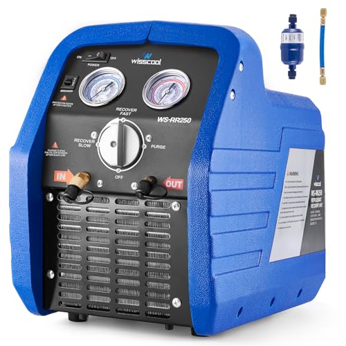 Wisscool 3/4 HP Refrigerant Recovery Machine 60Hz Portable Freon Recycling Unit HVAC Oil-Less Self-Cleaning Recovery Machines for Vapor Liquid Refrigerant Household Car Air Conditioning