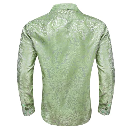 Barry.Wang Men's Silk Shirts Button Down Dress Shirt for Men Satin Paisley Floral Long Sleeve Cowboy Casual Mexico Shirts4