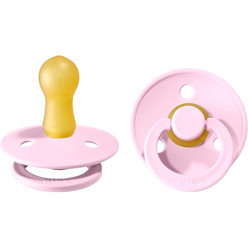 BIBS Pacifiers | Natural Rubber Baby Pacifier | Set of 2 BPA-Free Soothers | Made in Denmark | Baby Pink | Size 6-18 Months
