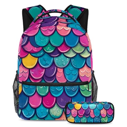 Sac à dos école fille grande capacité avec trousse scolaire sirène colorée