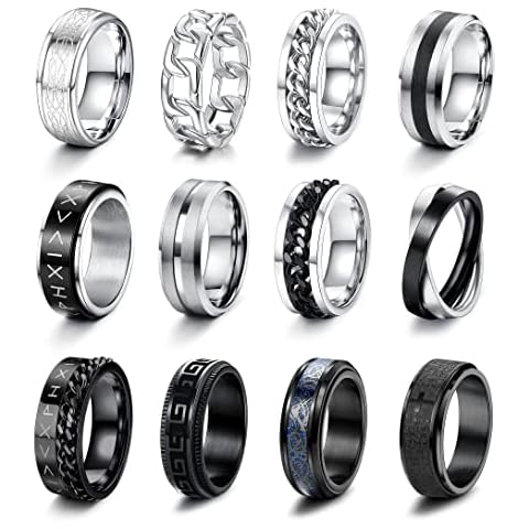 CASSIECA 12 Pcs Silver Black Rings Cover