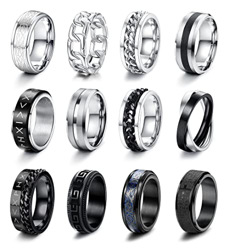 CASSIECA 12Pcs Anillos Hombre