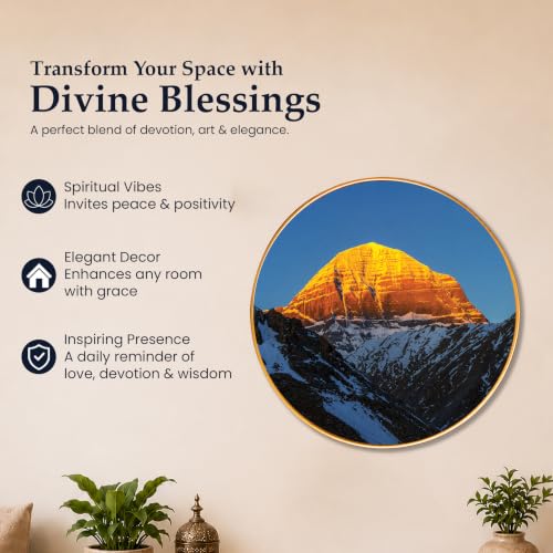 Image of PAINTINGMANTRA Mount Kailash Framed Wall Art Painting For Living Room, Himalayan Poster with frame for Wall, Decoration item for bedroom & Home, 23 Inch