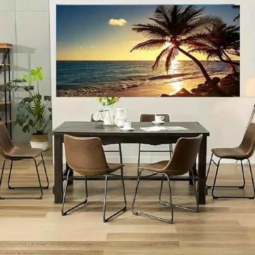 Décoration murale plage coucher de soleil grande toile 70x140