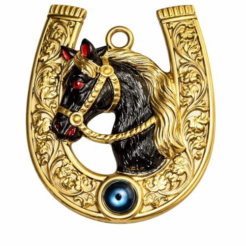 Image of Salvus APP SOLUTIONS Artisan-Crafted Metal Horse Shoe Figurine: A Stylish and Symbolic Touch for Home Decor (Gold Hair 3x4 in)