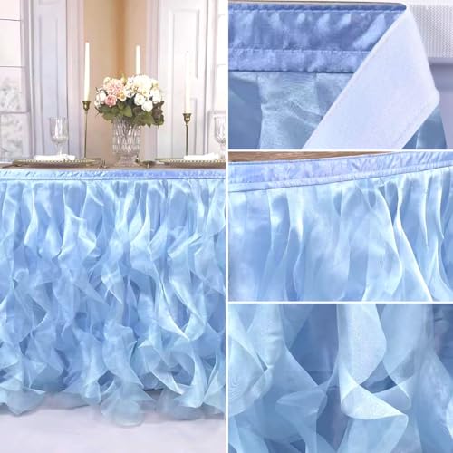 Image of Luxury Organza Mesh Table Skirt Draping Floating Romance - Perfect for Bridal Showers, Birthday Weddings - Clear Flowing Decoration for a Wonderful Main Cake Table (Sky Blue-6ft, 72 inchLx30 inchH)