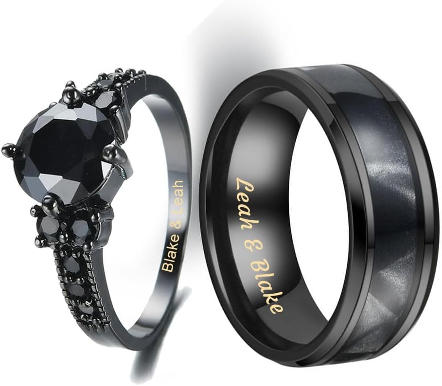 LuoShaHai Custom Engraved Couple Rings Set Promise Rings
