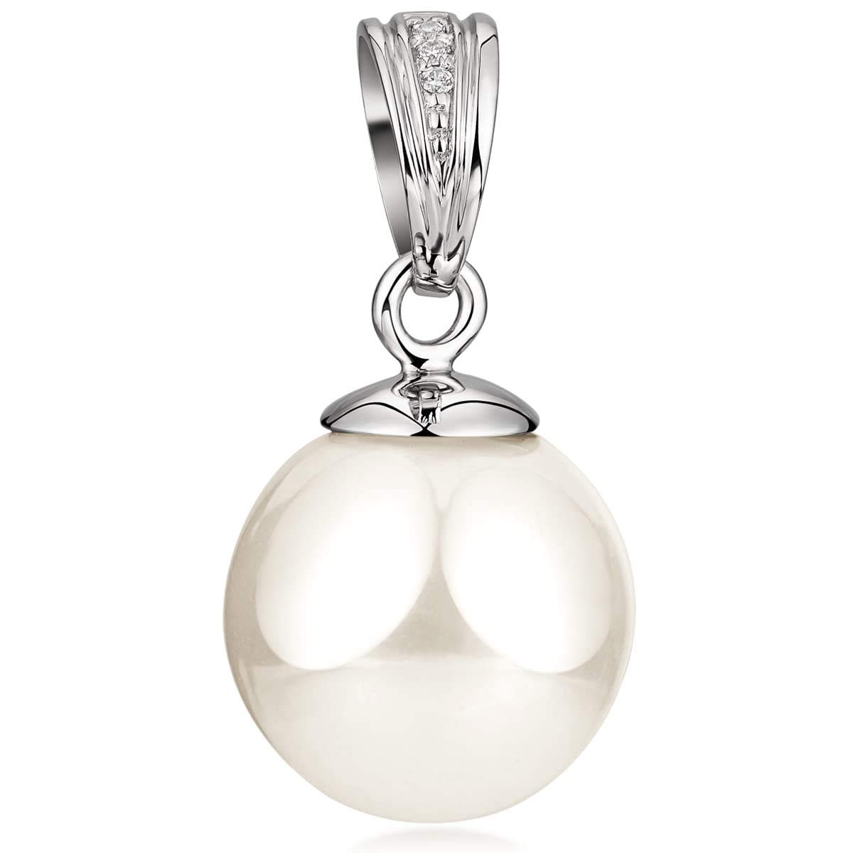 Damen Perlen Anhänger weiß oder grau 12mm aus 925 Sterling Silber | edel schimmernder Kettenanhänger mit Muschelkernperle und Zirkonia in edler Schmuck Box von MATERIA by Matthias Wagner