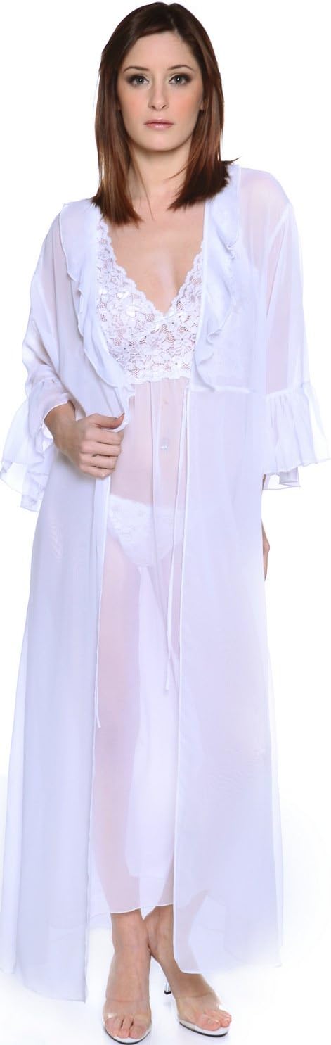 Women's Chiffon Nightgown with G-String and Robe 3 Pieces Set #60753074