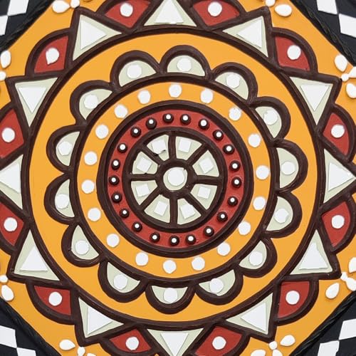 Image of Ethnics of Kutch Traditional Kutch Handicraft Mud-Mirrorwork Lippan Kam Wall Art (Water and Break Resistant) - Square (12 inch x 12 inch) - (Black - LKT-0206)