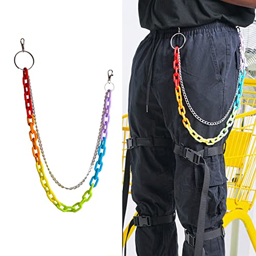 Rainbow Acrylic Wallet ains Black Jean Rock Punk Keychain Pants Belt ain Jean ains for Men for Key Metal Wallet, As the Picture Shows2