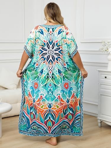 Image of KECVOT Kaftan Dresses for Women V-Neck Print Swimsuit Cover Up Plus Size Beach Caftan Lounge Dress