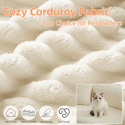Image of 78 Inch Convertible Futon Sofa Bed,Folding Boneless Couch with Sleeper Sofa,Fold Out Floor Sofa Couch with Deep Seat,Cloud Corduroy Foldable Mattress Couches for Living Room(Off White)