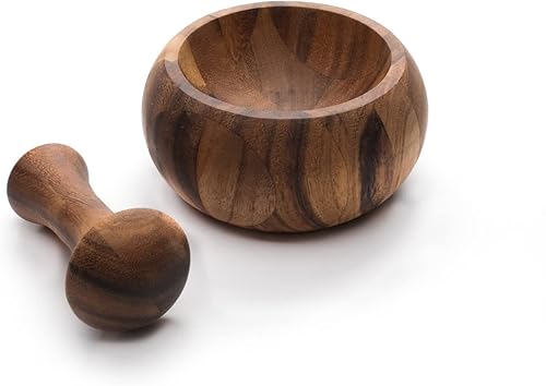 AnNafi Juego de mortero y mortero Molinillo de especias y hierbas de madera estilo olmeca Madera de acacia hecha a mano de mortero y madera de