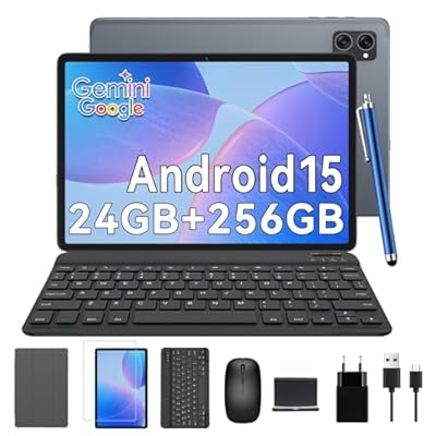 TABWEE T20 Tablet Android 15 con Teclado - 24GB RAM+ 256GB ROM 2TB TF Octa-Core 5000 mAh 8MP+5MP Gemini AI Widevine L1 5G WiFi GPS Face ID Port Jack 3.5mm Tablet 10 Pulgadas