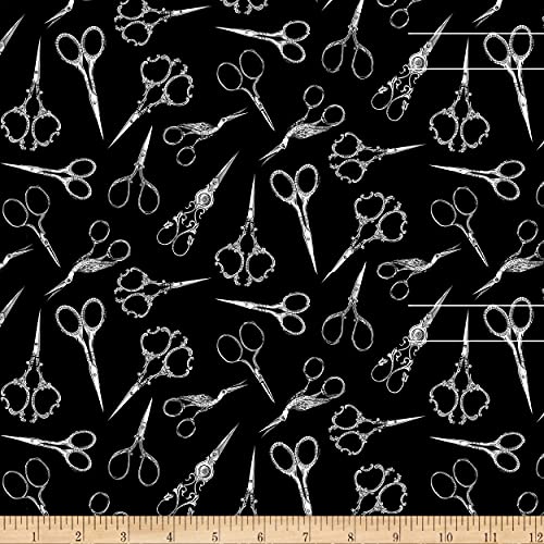Timeless Treasures GAIL-C8804 Sew Floral Tossed Fancy Scissors Black cover