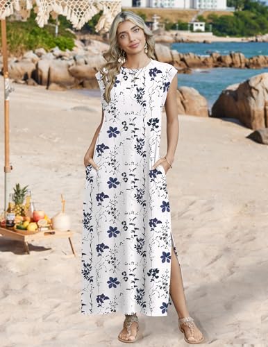 Image of Zeagoo Summer Dresses for Women 2026 Long Maxi Sundresses Loose Split Wrinkle-Free Beach Travel Vacation Clothes