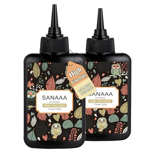 SANAAA Resina UV Trasparente Dura 200g,Resina Ad Alta Viscosità, Colla Polimerizzazione Con Luce Ultravioletta Per La Creazione Di Gioielli, Creazione Di Portachiavi, Decorazioni Artigianali