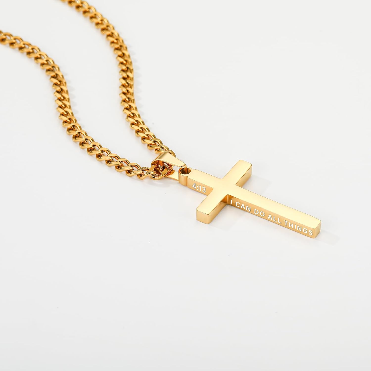 Cross Necklace for Men Boys Stainless Steel Bible Verse Cross Pendant with Cuban Link Chain (22+2 Inches) | Easter Christian Religious Jewelry Gifts - Image 2