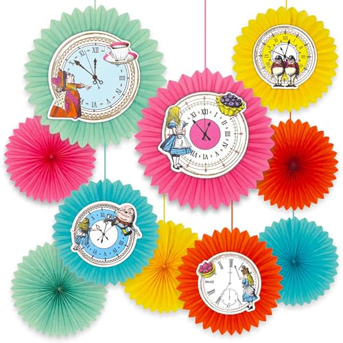 Talking Tables 10x Reloj de pared con diseño de Alicia en el país de las maravillas, brillante y curioso, para colgar en papel, para cumpleaños de niños, fiestas de té del Sombrerero Loco