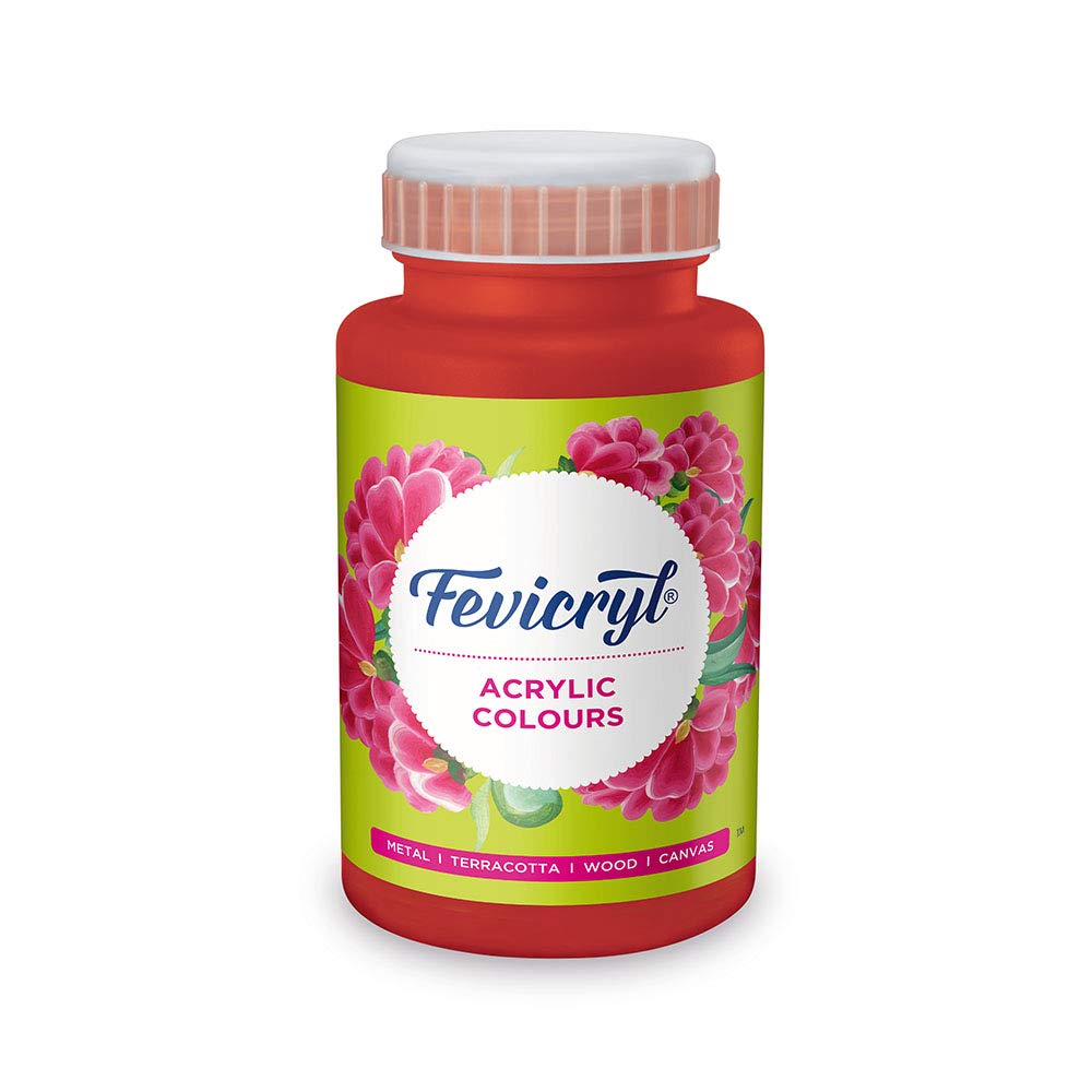 Fevicryl Acrylic Colour Vermillion 500ml | Art & Craft, DIY, Rich Pigment, Non-Craking Paint for Canvas, Wood, Leather, Earthenware, Metal | Ideal for school projects, Hobbyists, Artists