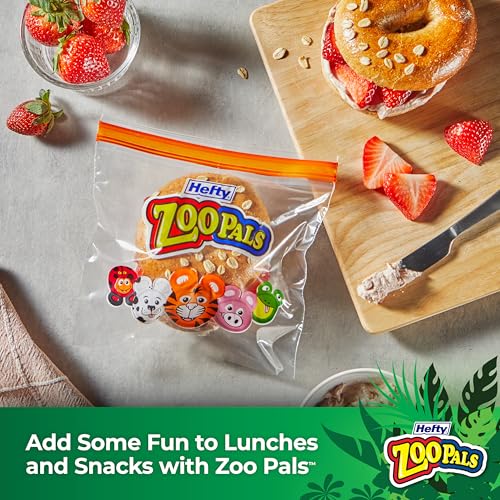 Image of Hefty Zoo Pals Press to Close Sandwich Bags, 50 Count, Easy Cleanup, For Lunches, Car Trips, and More (Pack of 2)