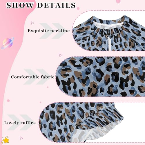 ALAZA Toddler Swimsuit Girl Bathing Suit Swimwear Rash Guard Light Blue Leopard Cheetah Long Sleeve 3T4